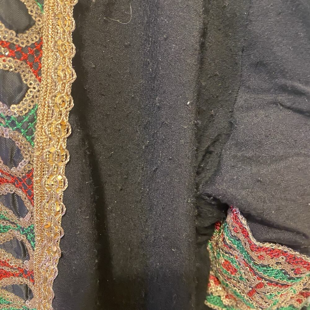 Vintage 90s Egyptian Kimono Full Length Cardigan Blink Embroidery Black Boho 2X - Picture 10 of 11